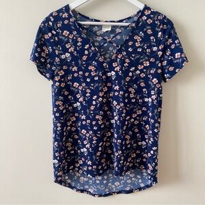 Kaileigh Navy Floral V-Neck Blouse